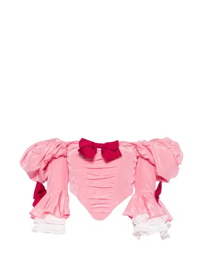 Pre-owned Moschino 2020 Bow-detail Ruffled Top In Pink