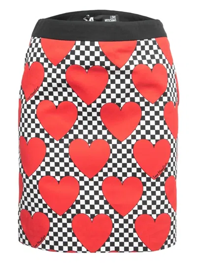 Pre-owned Moschino 2024 Hearts Checkered Skirt In Black