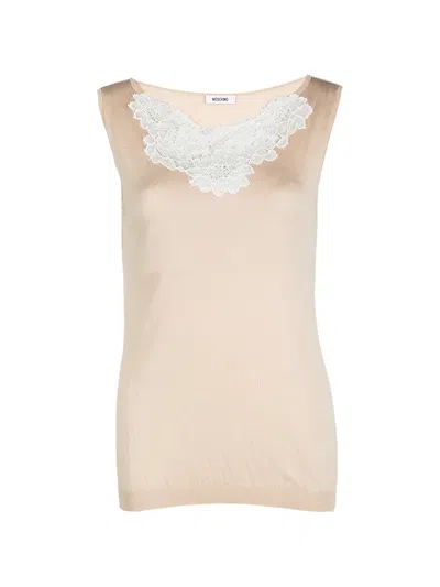 Pre-owned Moschino 2024 Lace-trim Sleeveless Top In Neutral