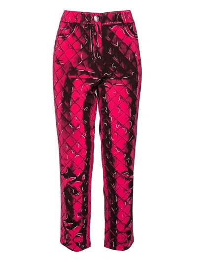 Pre-owned Moschino 2024 Quilted Artistic-print Trousers In Pink