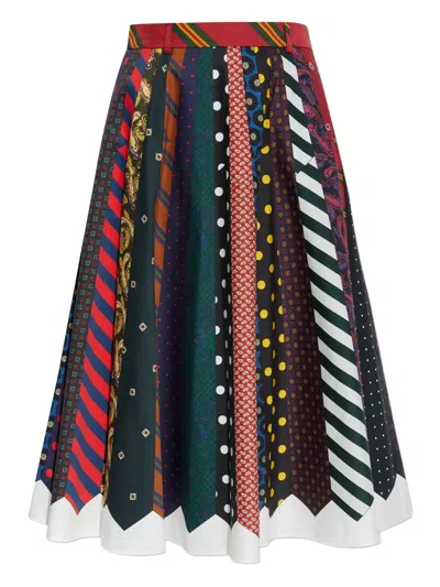MOSCHINO TIE-PATTERN PLEATED MIDI SKIRT
