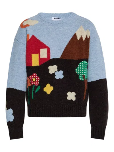 MOSCHINO LANDSCAPE-PRINT WOOL SWEATER