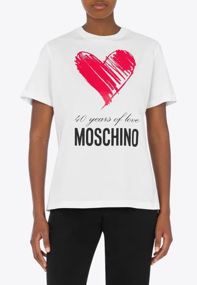 Moschino 40 Years Of Love Crewneck T-shirt In White
