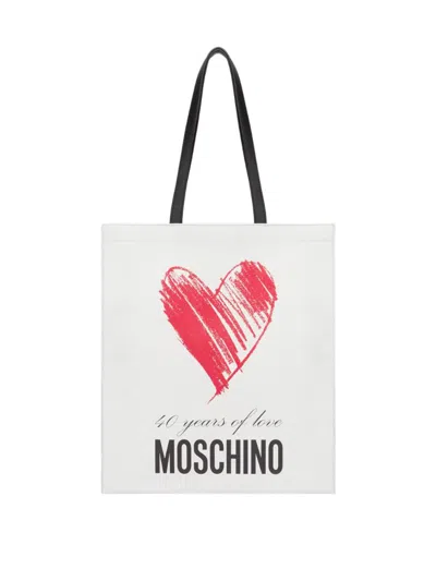 Moschino 40 Years Of Love Nappa Shopper In White
