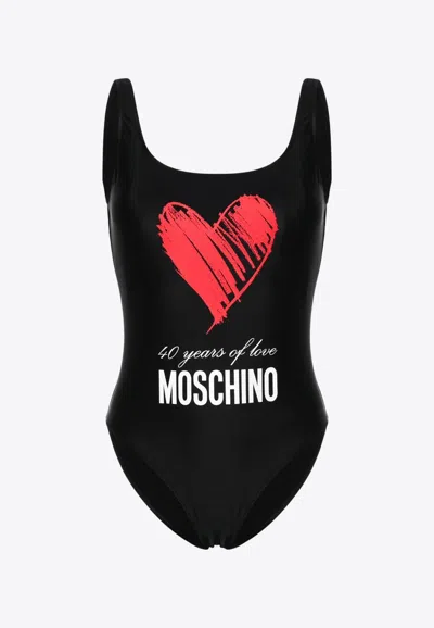 Moschino 40 Years Of Love One-piece Swimsuit In Black