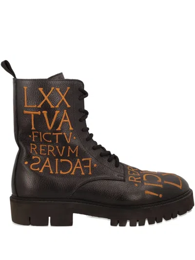 Pre-owned Moschino 40mm Lettering-embroidered Leather Boots In Black