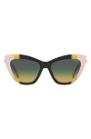 Moschino Grey Shaded Green Cat Eye Ladies Sunglasses Mos122/s 071c/je 53 In Black Yellow
