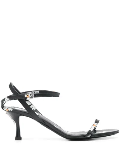 Moschino 55mm Floral-print Sandals In 黑色