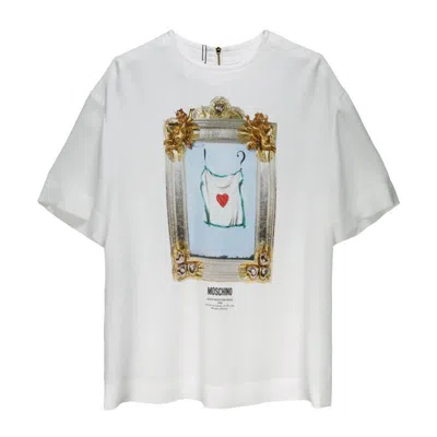 Moschino 【618同价】莫斯奇诺春夏款女装logo图案印花时尚宽松休闲百搭短袖上衣t恤 V02150433 In White