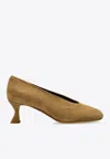 Moschino 70 Sculpted-heel Suede Pumps In Beige