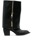 Moschino 70mm Foldover Leather Cowboy Boots In Black