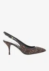 Moschino 75 All-over Logo Slingback Pumps In Brown