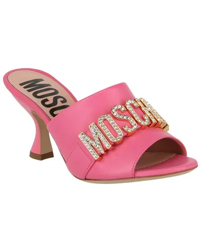 Moschino 75 Crystal Logo Leather Sandal In Pink