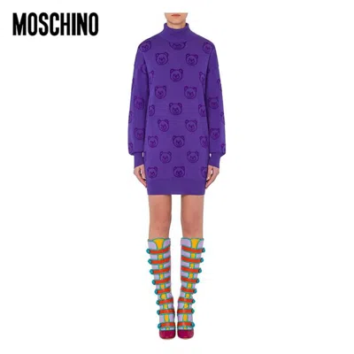Moschino /莫斯奇诺 早秋 女士泰迪熊羊毛连衣裙 In Purple