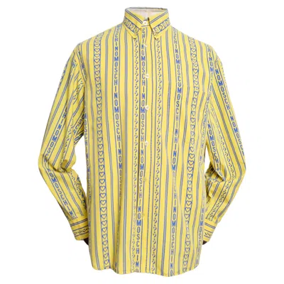 Pre-owned Moschino 90's  Vintage Yellow & Blue Repeat Logo Print Long Sleeve Shirt