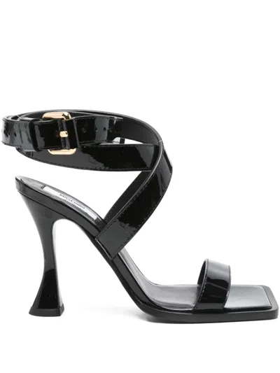 Moschino Strappy Ankle Wrap Sandals With Flared Heel In Black