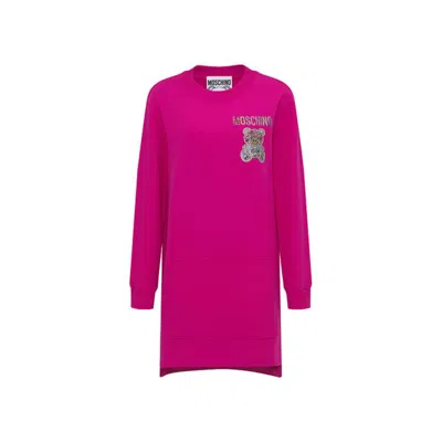 Moschino Teddy Bear-embellished Sweatshirt Dress In Pink