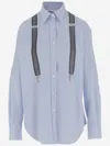 Moschino Couture Light Blue Cotton Striped Shirt With Decorative Straps