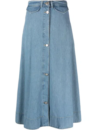 Moschino A-line Buttoned Denim Skirt In Blue