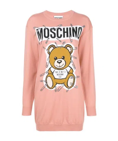 Moschino A Teddy Bear Knitted Dress In Pink