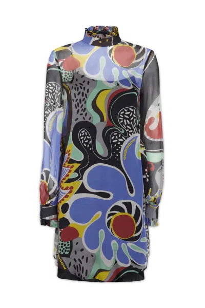 Moschino Long-sleeved Printed Dress In Blue