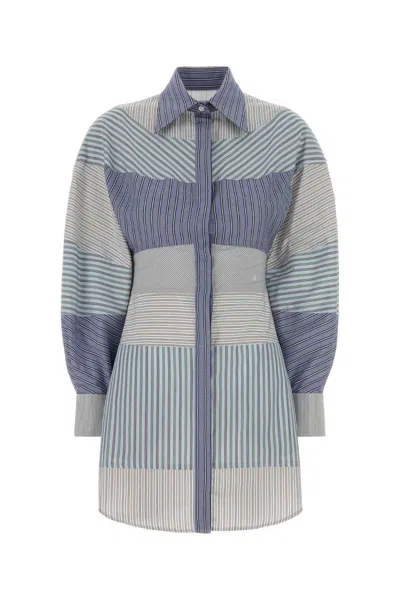 Moschino Poplin Shirt Dress Striped Embroidery Detail In Blue