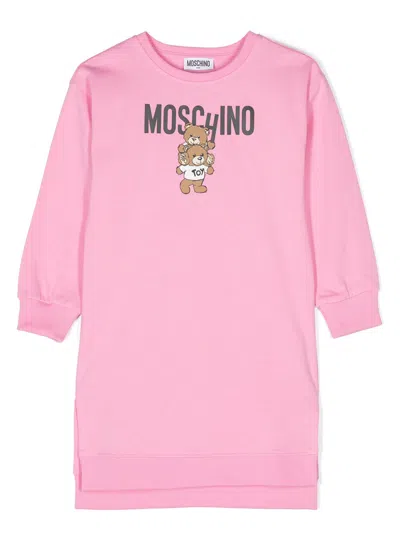 Moschino Kids' Abito Felpa Con Teddy Bear In Pink