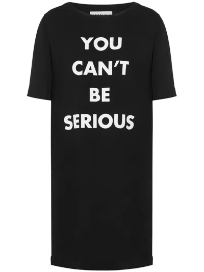 Moschino Text-print Round-neck Dress In Black