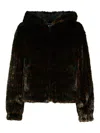 Moschino Faux Fur Hooded Coat With Side Pockets In Marrón