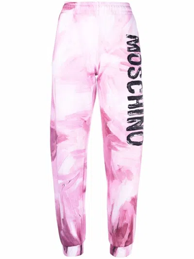 Moschino Abstract-print Branded Track Trousers In Pink