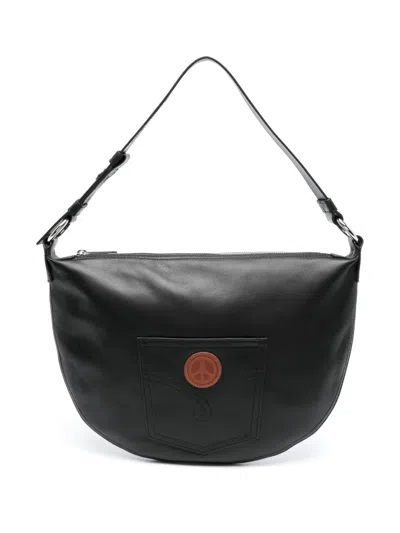 Moschino Adjustable Leather Shoulder Bag In Black