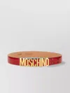 Moschino Adjustable Logo Embossed Leather Belt In Red