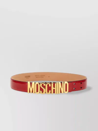 Moschino Adjustable Logo Embossed Leather Belt In Red