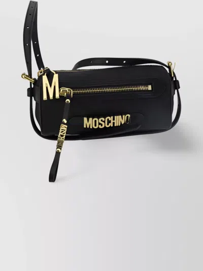 Moschino Adjustable Strap Crossbody Bag With Gold-tone Hardware In Black