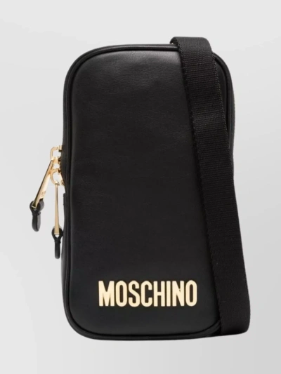 Moschino Adjustable Strap Grain Shoulder Bag In Black