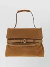 Moschino Medium Tie Me Belt-detail Suede Shoulder Bag In Brown