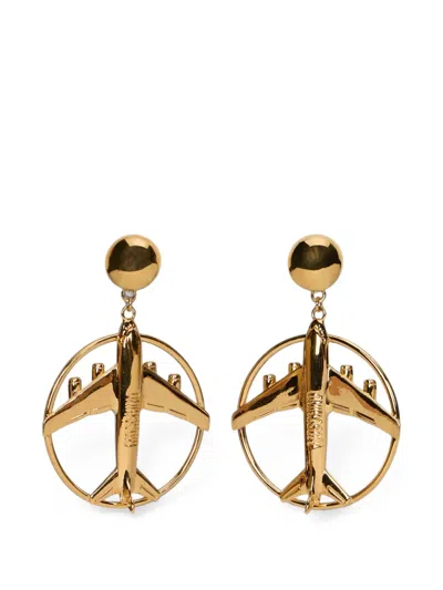 Moschino Airplane-motif Drop Clip-on Earrings In Gold