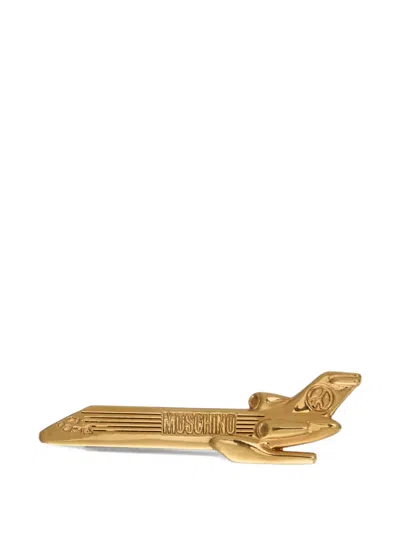 Moschino Airplane-shape Pin In Gold