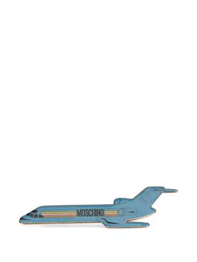 Moschino Airplane-shaped Brooch In White