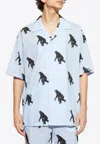 Moschino Poplin Shirt Allover Chimpanzee In Light Blue
