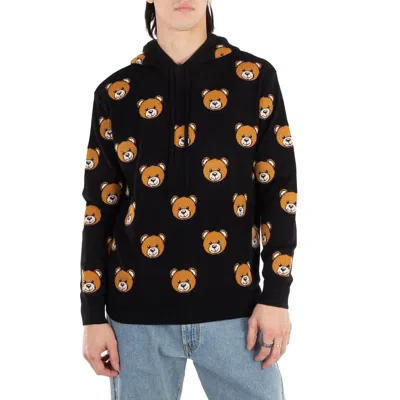 Moschino All-over Bear Print Wool Sweater, Brand Size 46 (us Size 36) In Black