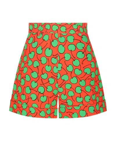 Moschino All-over Cherry Printed Shorts In Orange/green