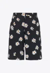 Moschino All-over Daisy Print Bermuda Shorts In Black