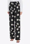 Moschino Black Silk Twill Allover Daisy Trousers In Black