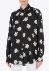 Moschino All-over Daisy Print Silk Twill Shirt In Black