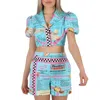 Moschino All-over Diner Menu Print Cropped Silk Blouse