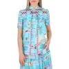 MOSCHINO MOSCHINO ALL-OVER DINER MENU PRINT SHORT SLEEVE SILK BLOUSE