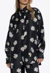 Moschino All-over Daisy Print Silk Twill Shirt In Black