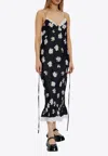 Moschino All-over Daisy Print Silk Twill Midi Dress In Black
