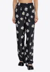 Moschino Black Silk Twill Allover Daisy Trousers In Black